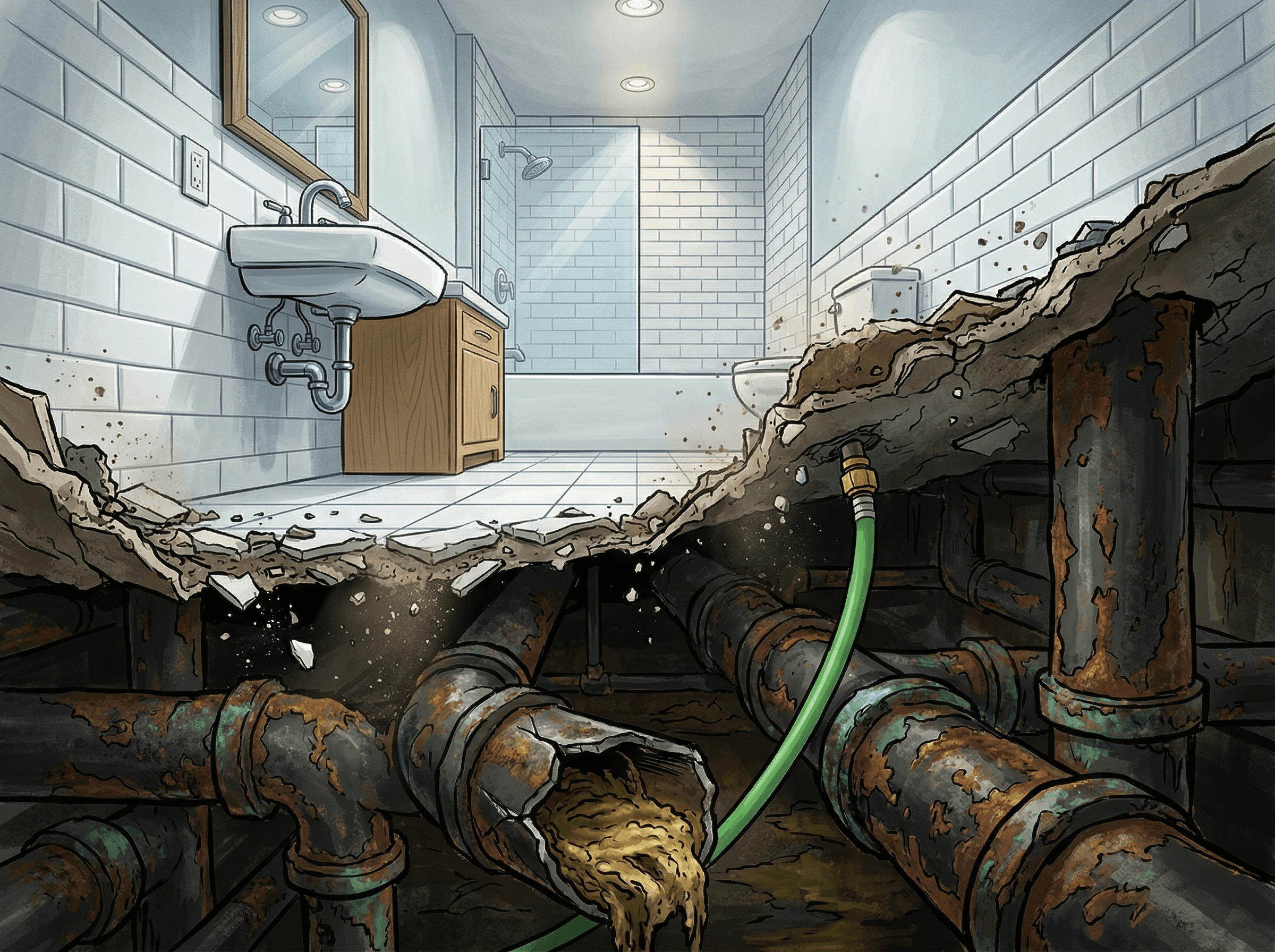 Cross-section of corroded cast iron drain pipe in an older St. Petersburg home