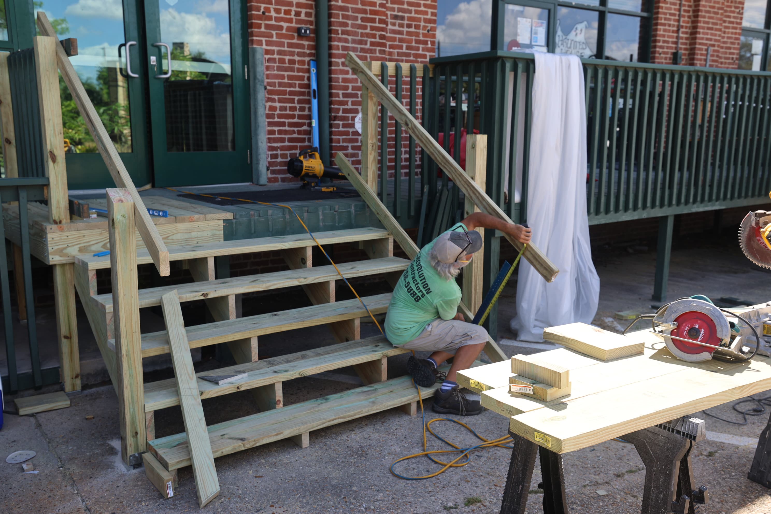 Custom staircase framing during commercial renovation at the Morean Arts Center