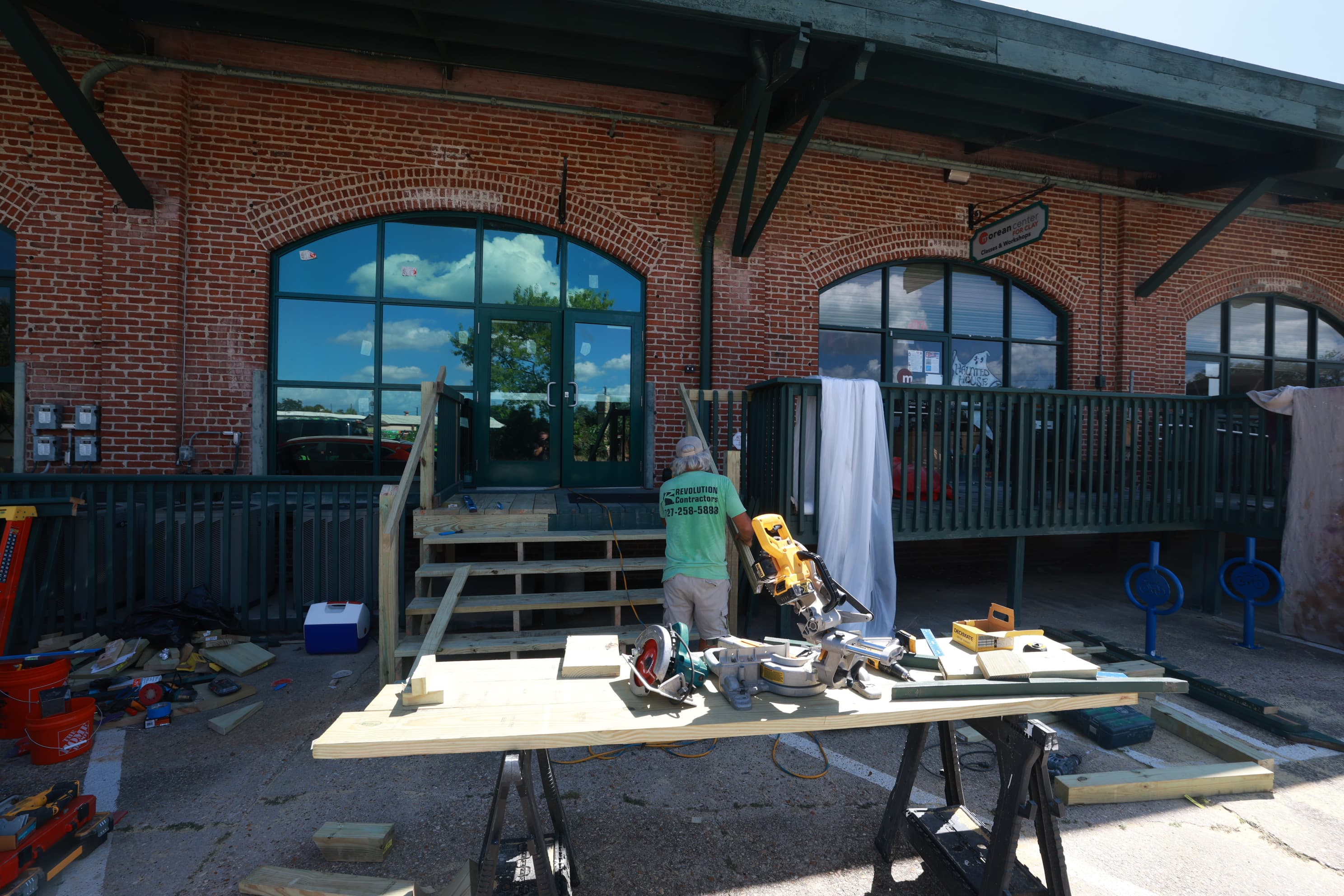 Commercial renovation in progress at a historic brick building in St. Petersburg