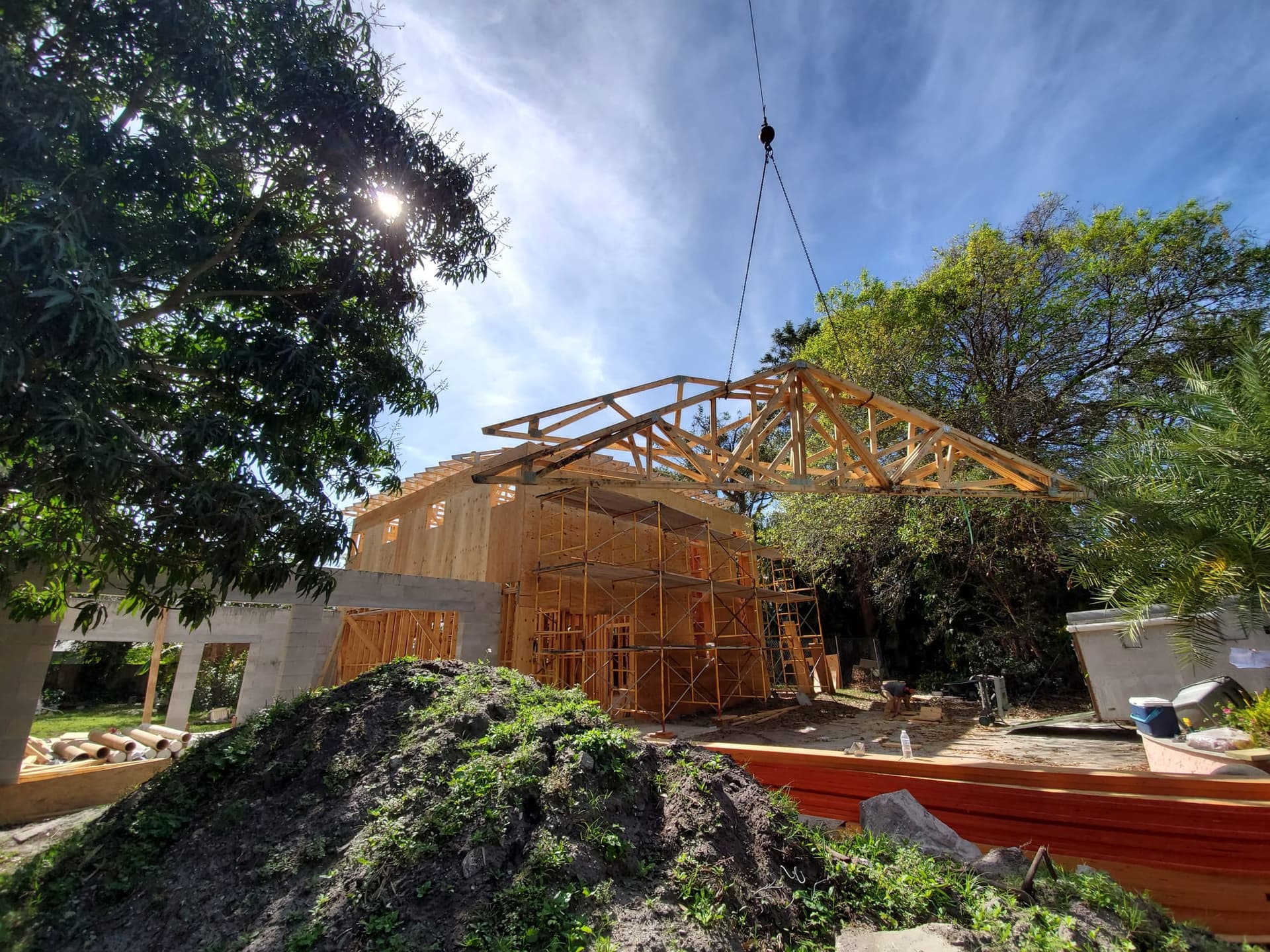 Custom home foundation and framing in progress in Pinellas County, Florida
