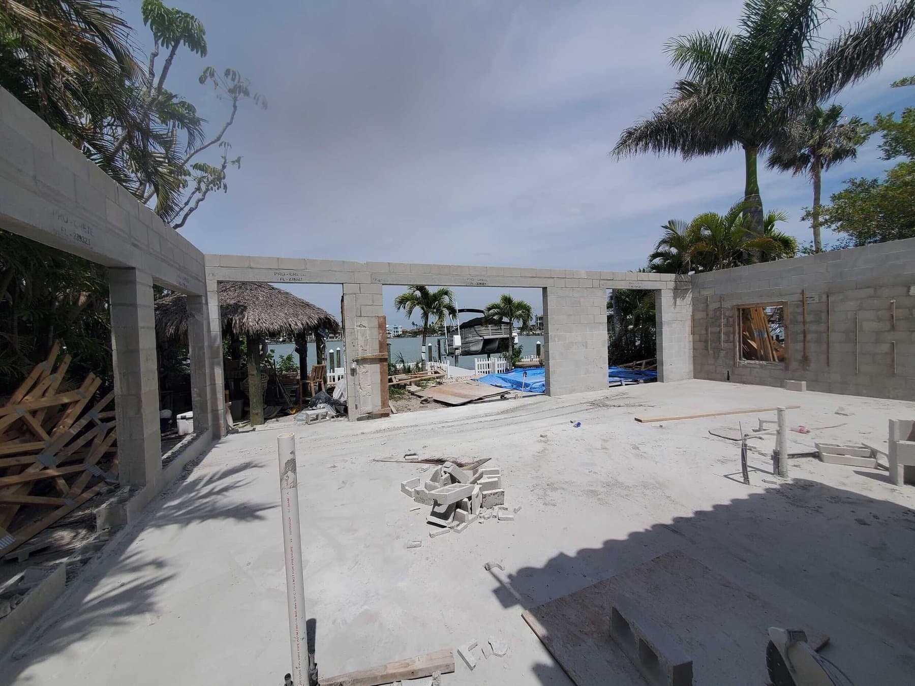Interior framing of a custom home in St. Petersburg showing wall structure and electrical rough-in