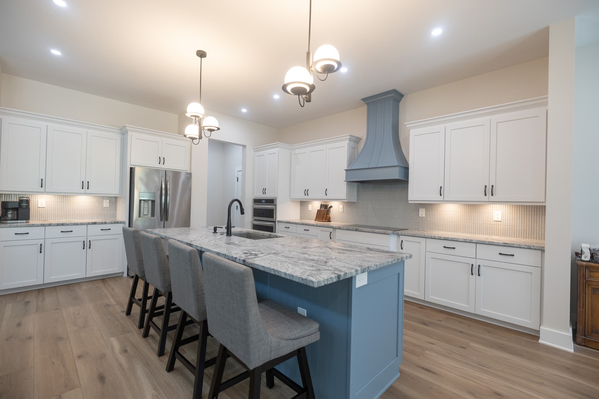 Finished kitchen in a post-mitigation Pinellas flood-zone home