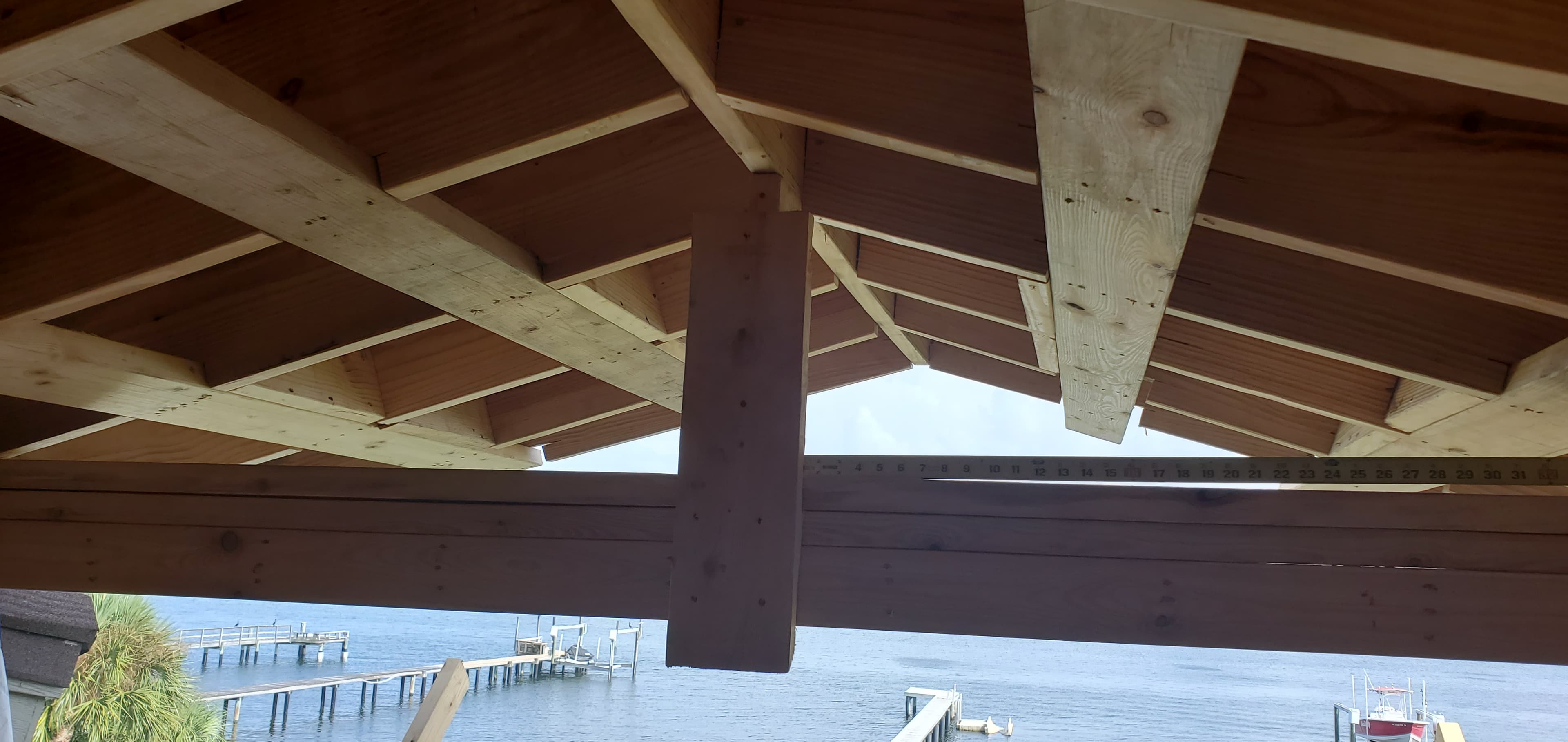 Second-story dormer addition framing on a waterfront home in St. Petersburg