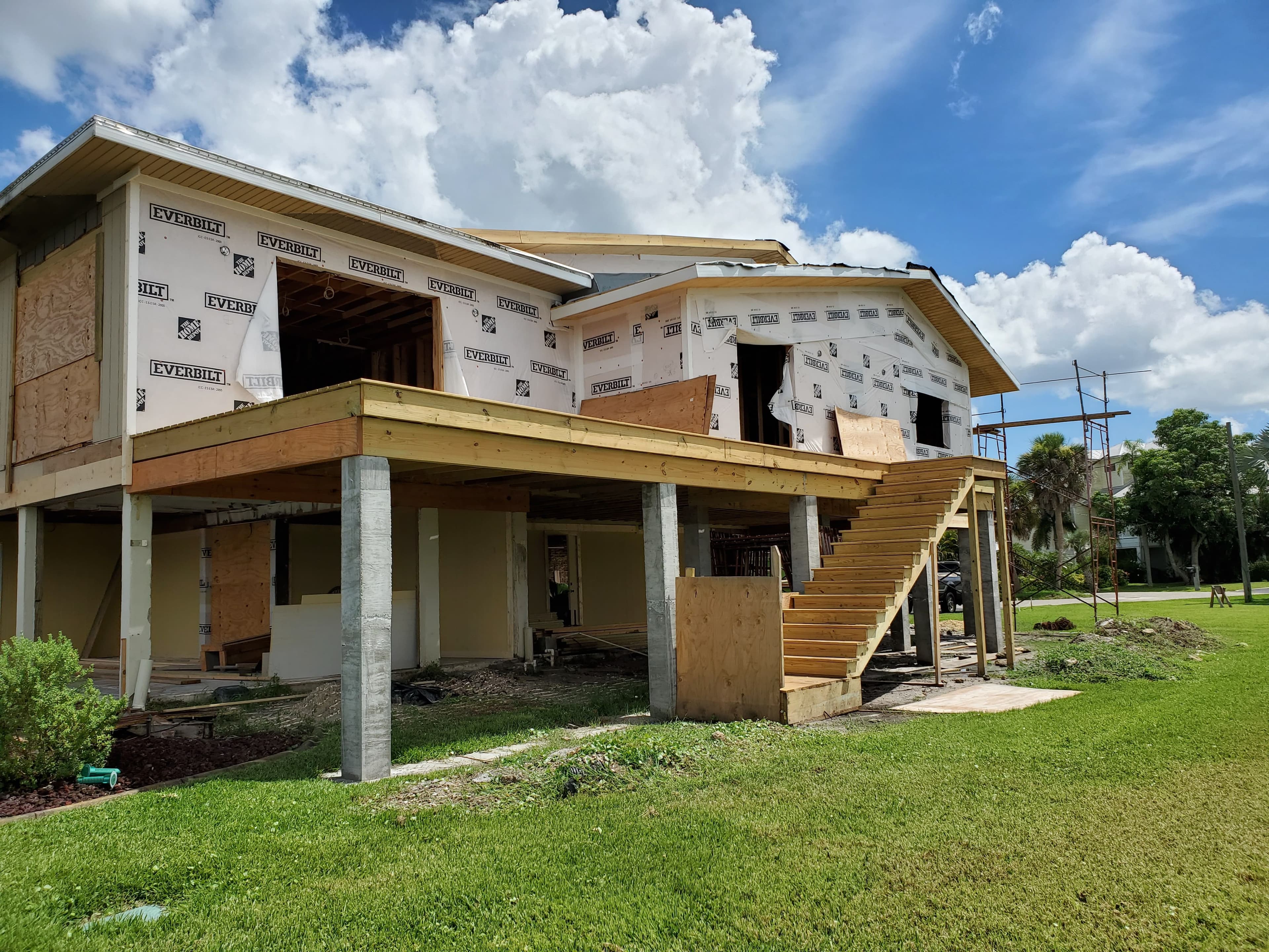 Second-story home addition under construction in St. Petersburg, Florida