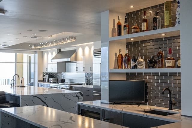 Modern kitchen with warm wood-tone cabinets and clean lines