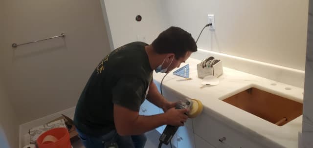 Countertop installation during a kitchen remodel in St. Petersburg